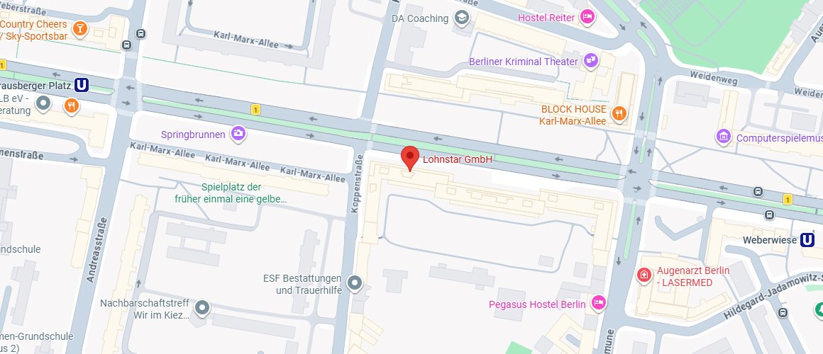 Karte: Lohnstar GmbH, Karl-Marx-Allee 74, 10243 Berlin